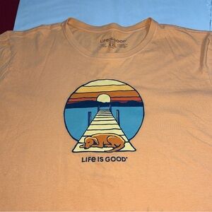 LIFE IS GOOD Peach Coral Golden Lab Dog Dock Sunset Water Crusher Size XXL Mens